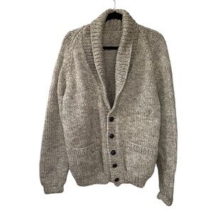 Handmade Men’s Wool Chunky Knit Button Front Cardigan Sweater Grey L
